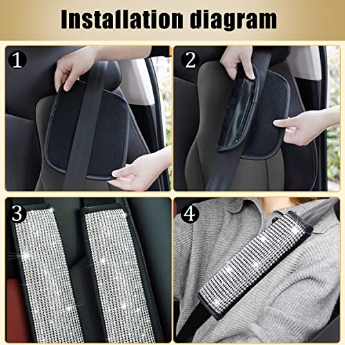 JDDRY 2PC Bling Seat Belt Covers for Womens,Silver - Product Imagery