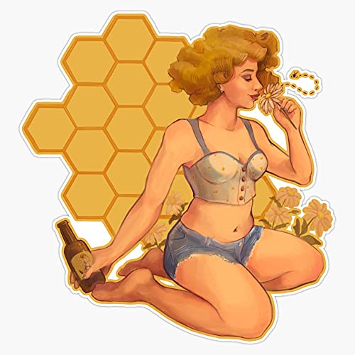 Honey Blonde Ale Pinup Girl Vinyl Sticker Waterproof Bumper - Product Imagery