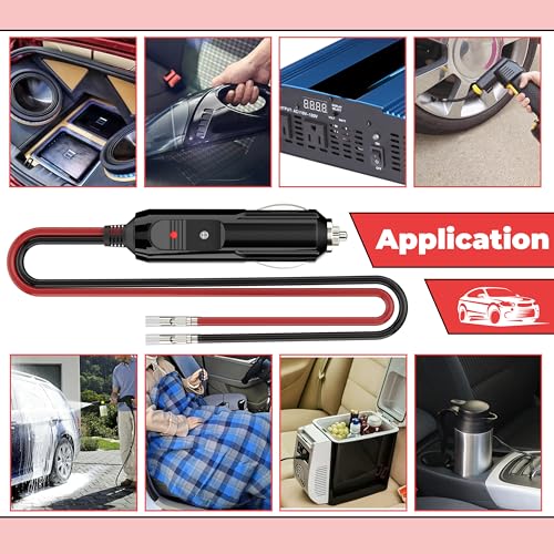 BFXM 12V Cigarette Lighter Plug with 16AWG 1FT Wire (2 Pack) - Product Imagery