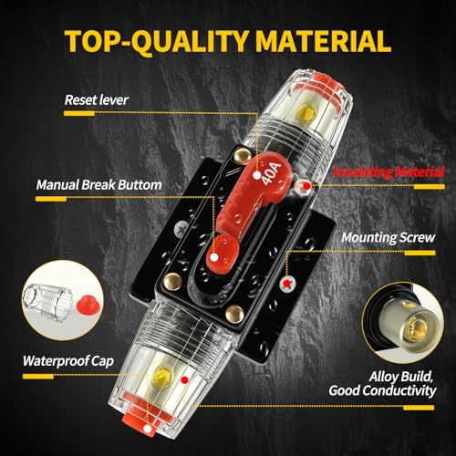 40 Amp Manual Reset Circuit Breaker DC 12-48V Waterproof Inline - Product Imagery