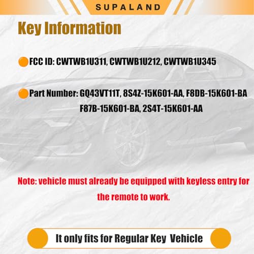 SUPALAND Key Fob Keyless Entry Fits for Ford Mustang Focus - Product Imagery