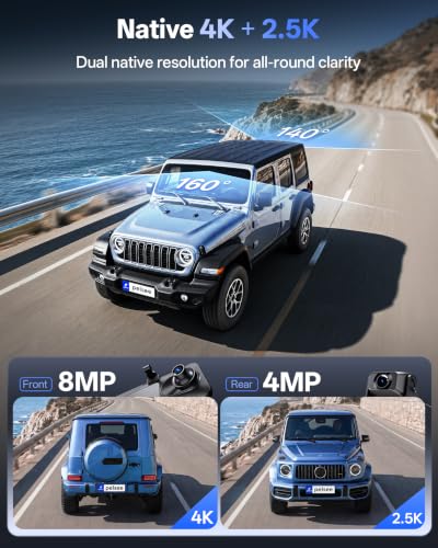Pelsee S12 Native 4K + 2.5K Mirror Dash Cam, 64GB Card Included, - Product Imagery