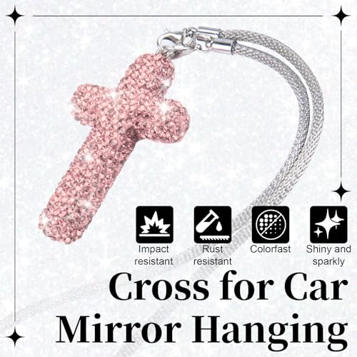 BFXM Cross for Car Mirror Hanging, Pink Bling Cars Pendant Charm - Product Imagery