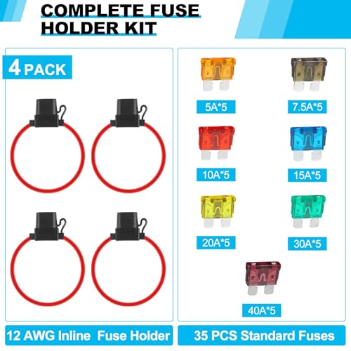 Cooclensportey 4 Pack 12AWG Waterproof Inline Fuse Holder - Product Imagery
