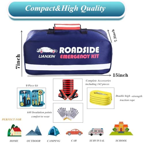 142 PCS Emergency Roadside Kit for Car ,Safety Car Kit with - Product Imagery