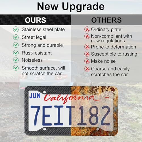 LivTee Carbon Fiber License Plate Frames, 2PCS Car License Plate - Product Imagery