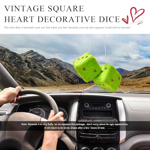 1 Pair Fuzzy Plush Dice for Car Mirror, 3'' Retro Square Dice - Product Imagery