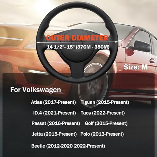 D-Shaped Car Steering Wheel Cover for Volkswagen VW Atlas Tiguan - Product Imagery