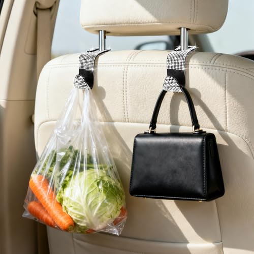 BFXM 6 Pack Car Seat Headrest Hooks,Car Accessories Bling White - Product Imagery