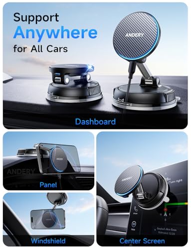 ANDERY Only for iPhone Magsafe Car Mount Charger [15W Fast - Product Imagery