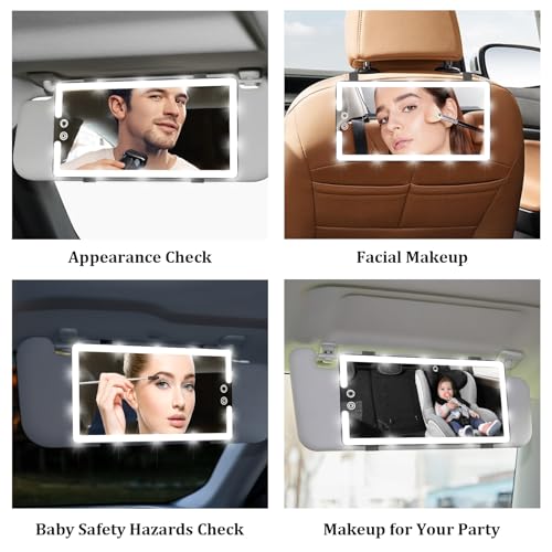 Car Visor Vanity Mirror with Light, Rechargeable Dimmable Touch - Product Imagery