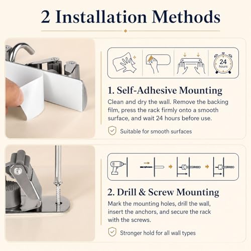 voze 5 Racks and 4 Hooks Mop and Broom Holder Wall Mount, Self - Product Imagery