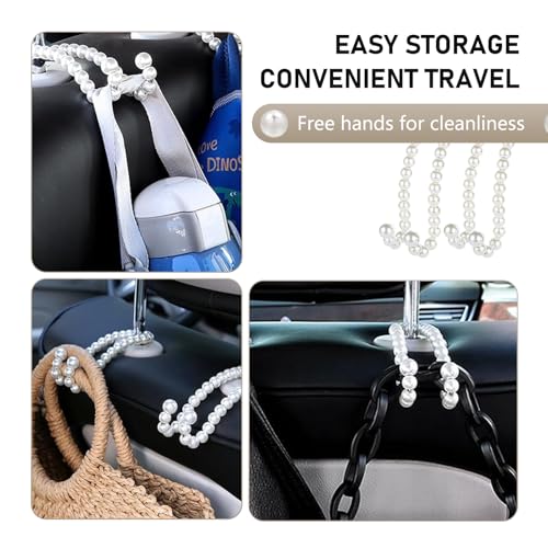2PCS Car Pearl Seat Headrest Hooks, Elegant Exquisite Purse Hook - Product Imagery
