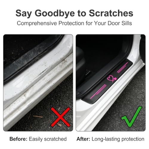 5 PCS Car Heart Pattern Door Sill Protector, Carbon Fiber - Product Imagery
