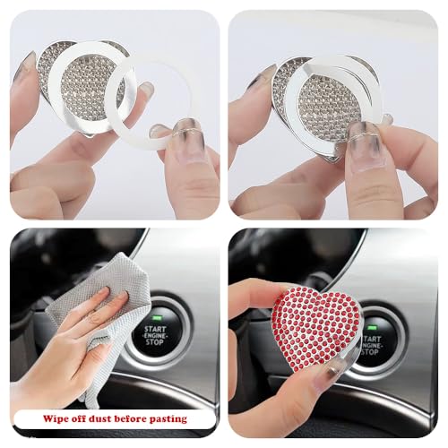 Bling Push Start Button Cover with Rhinestone,Heart Push to - Product Imagery