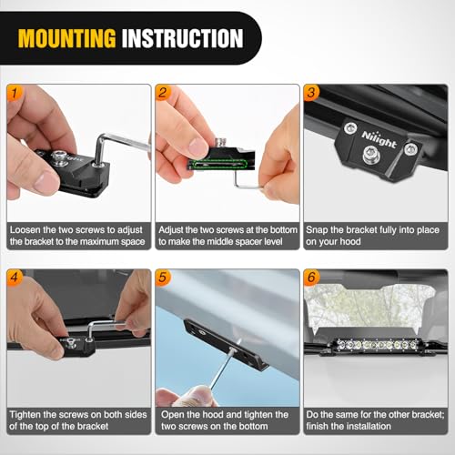 Nilight LED Light Bar Mounting Bracket 2PCS Universal Hood Pods - Product Imagery
