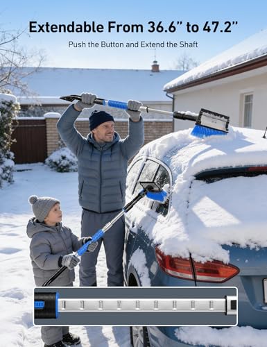 AstroAI 47" Extendable 3-in-1 Snow Brush & Ice Scrapers for Car - Product Imagery