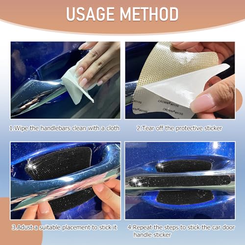 10 PCS Bling Car Door Handle Protector, Shiny Crystal Rhinestone - Product Imagery