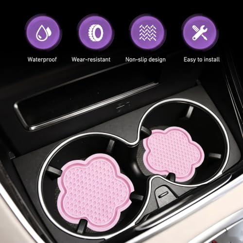 4PCS Car Cup Holder Coasters, Cute Flower Coasters, Waterproof - Product Imagery