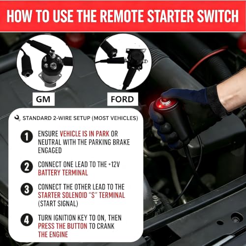 Heavy Duty Remote Starter Switch 12V Push Button with 5ft Wire - Product Imagery