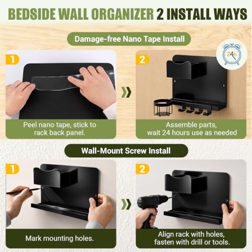 Floating Bedside Wall Shelf, Metal Wall Organizer with - Product Imagery