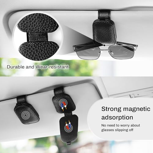 SINGARO 2PCS Sunglasses Holder for Car, Leather Magnetic Buckle - Product Imagery