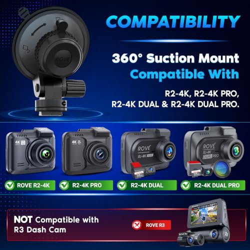ROVE Suction Cup Mount for R2-4K, R2-4K PRO and R2-4K Dual Dash - Product Imagery