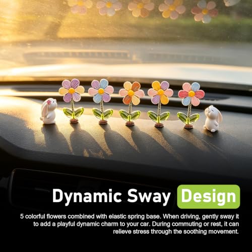 7PCS Cute Car Rearview Mirror Accessories, Shaking Spring - Product Imagery