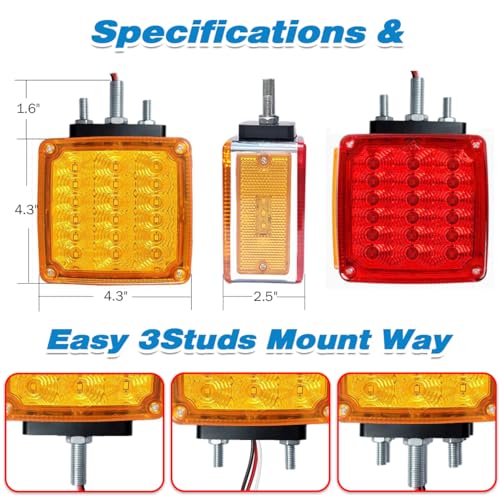 LED Pedestal Lights Amber/Red Double Face 39 LED Turn Signal - Product Imagery