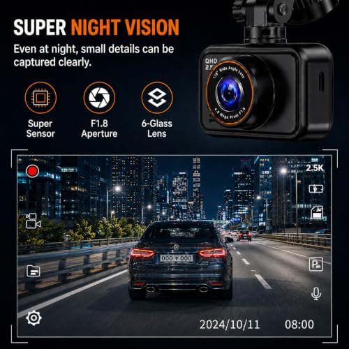 Dash Cam Front and Rear for Cars, 2.5K+1080P Dual Camera with 2" - Product Imagery