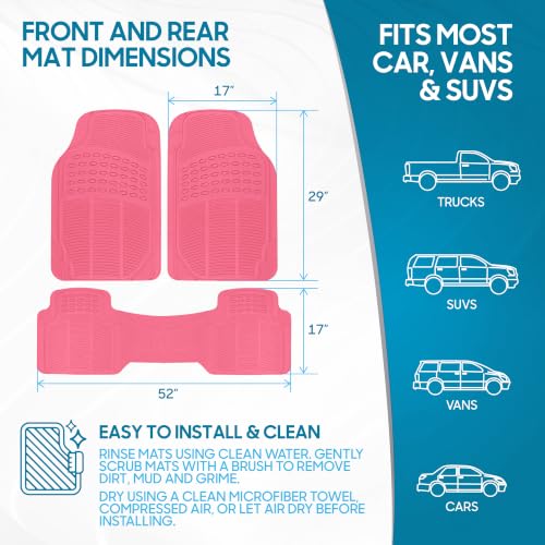 BDK ProLiner Pink Car Floor Mats for Cars Trucks SUV 3pc - Product Imagery
