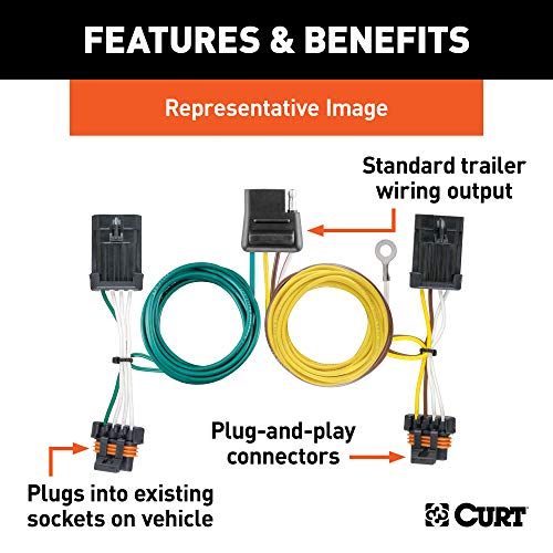 CURT 55537 Vehicle-Side Custom 4-Pin Trailer Wiring Harness, - Product Imagery