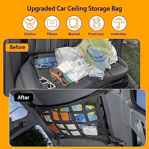 Car Ceiling Cargo Net with 3 Pockets,31.5"x21.6" Car Overhead - Product Imagery