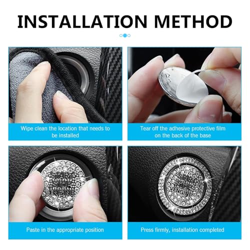 2PCS Bling Car Push Start Button Cover, Crystal Rhinestone Auto - Product Imagery