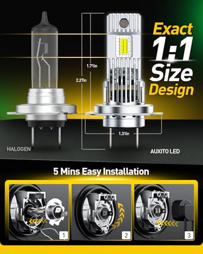 AUXITO H7 Bulb - 1000% Brighter 6500K White, True 1:1 Halogen - Product Imagery