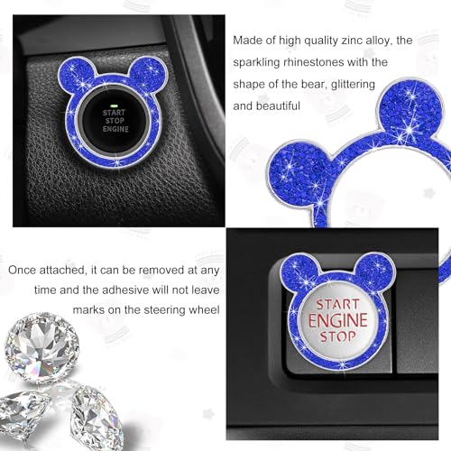 Augeny Bling Car Engine Start Button Cover, Rhinestone Key - Product Imagery