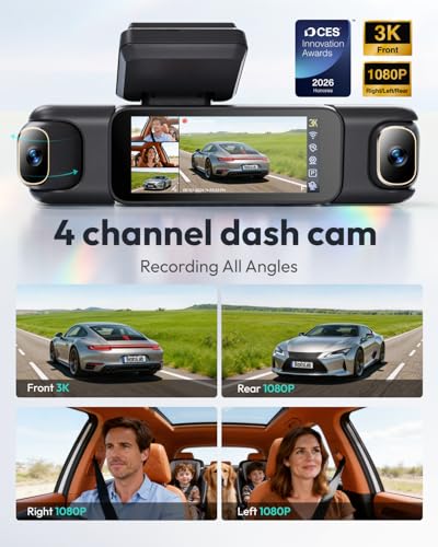 BOTSLAB 4 Channel 360° Dash Cam, 128GB Card, Voice Control, App - Product Imagery