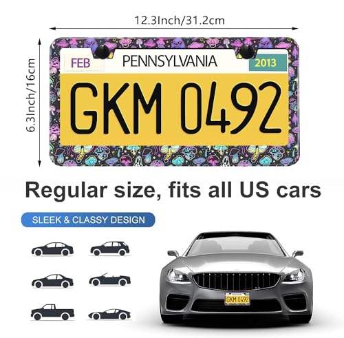 Multicolor Mushroom License Plate Frames,2 Pack Car Plate Holder - Product Imagery