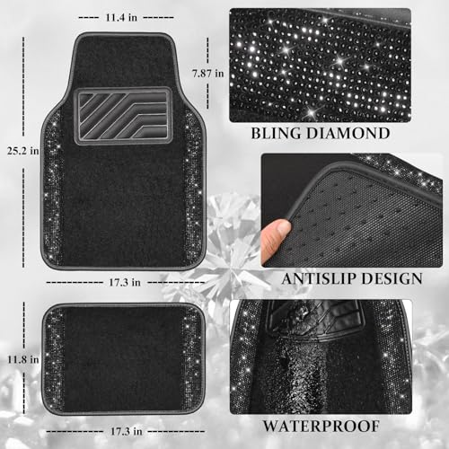 CAR PASS Bling Diamond Car Floor Mats, Sparkling Crystal Shining - Product Imagery
