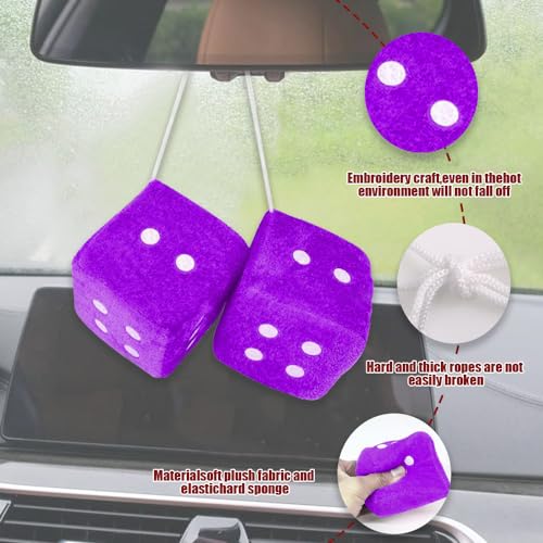Pair Fuzzy Dice for Rear View Mirror, Retro Hanging Dice for Car - Product Imagery