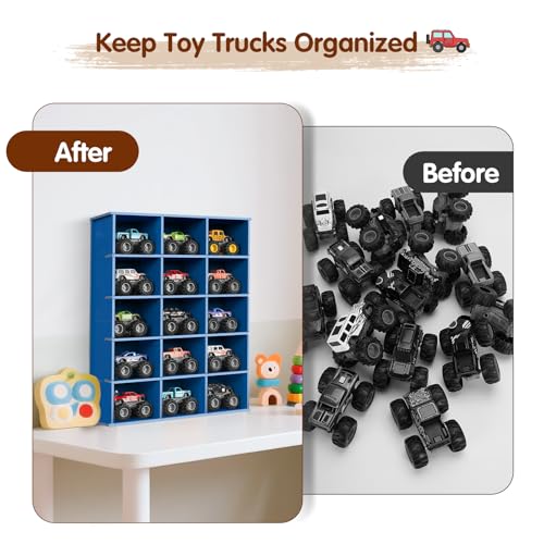 Krafetto 15-Slot Monster Truck Display Shelf, Wall Mount, Blue - Product Imagery