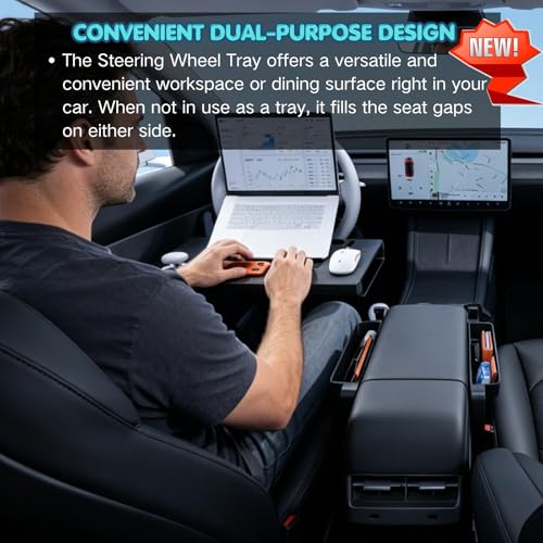 2-in-1 Car Steering Wheel Tray with Built-in Seat Gap Organizer - Product Imagery