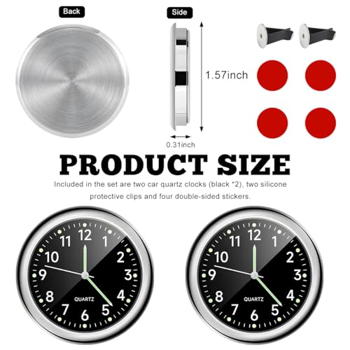 povtii 2 PCS Mini Car Clock, Round Shape Luminous Vehicle - Product Imagery