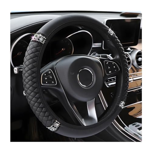 Osilly 15 Inch Rhinestone Leather Steering Wheel Cover, Black - Product Imagery