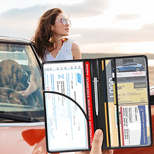 RSAquar Car Registration and Insurance Holder, Leather Car Glove - Product Imagery