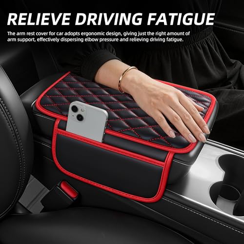 Leather Waterproof Car Armrest Console Pad For Sedans SUV,Black - Product Imagery