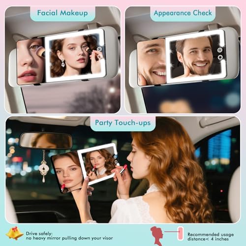 2pcs Car Sun Visor Vanity Mirror with Lights & 20X Magnification - Product Imagery