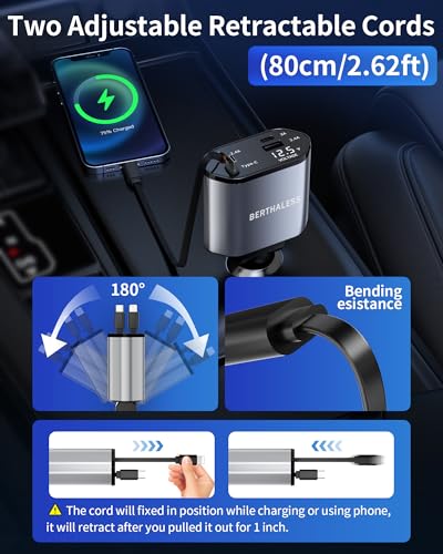 Retractable Car Charger,4 in 1 Fast Charging Car Charger with - Product Imagery