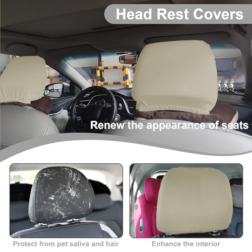 BFXM 2Pcs Car Seat Headrest Cover, Beige Flexible Car Headrest - Product Imagery