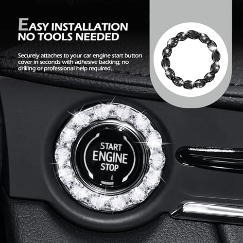 Car Bling Push Start Button Cover, Crystal Rhinestone Engine - Product Imagery